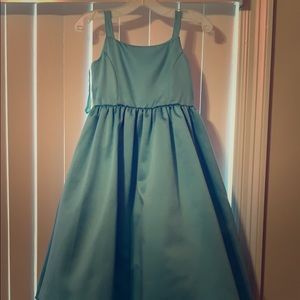 Satin Tea-Length Gown with Spaghetti Straps Girls
